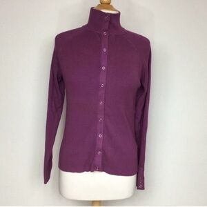 1775 Women's Mauve High Collar Ribbed Snap Button Sweater Size Large Classic